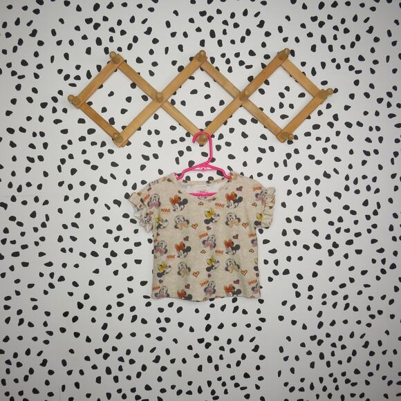 Disney Minnie Mouse Tan Ruffle Sleeve Toddler Graphic Top - Picture 1 of 7